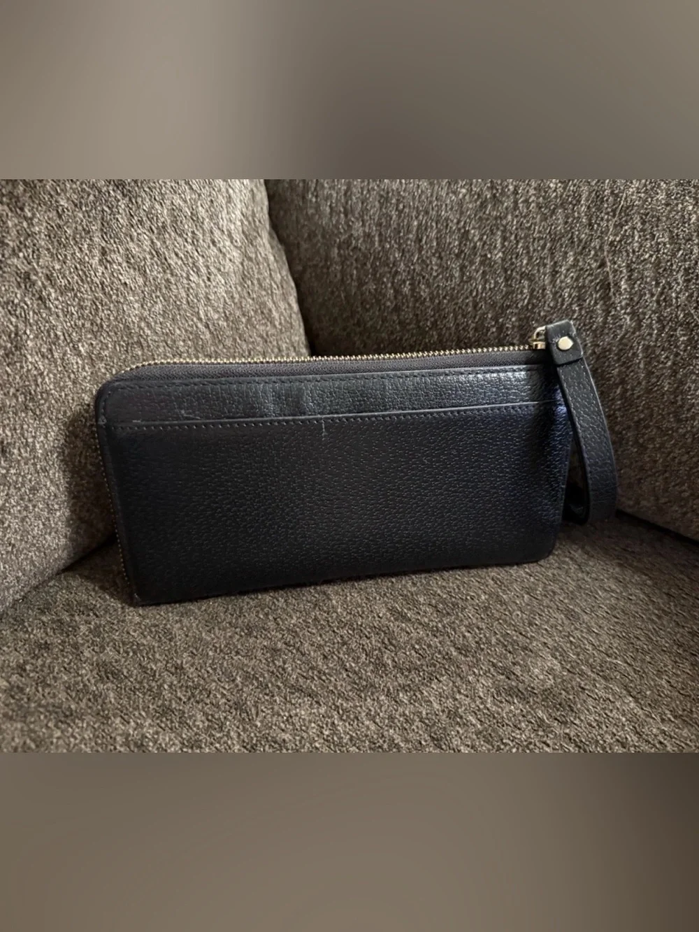 kate spade Black Leather Zip Wristlet/Wallet with Gold Hardware large 8”W X 4”H
